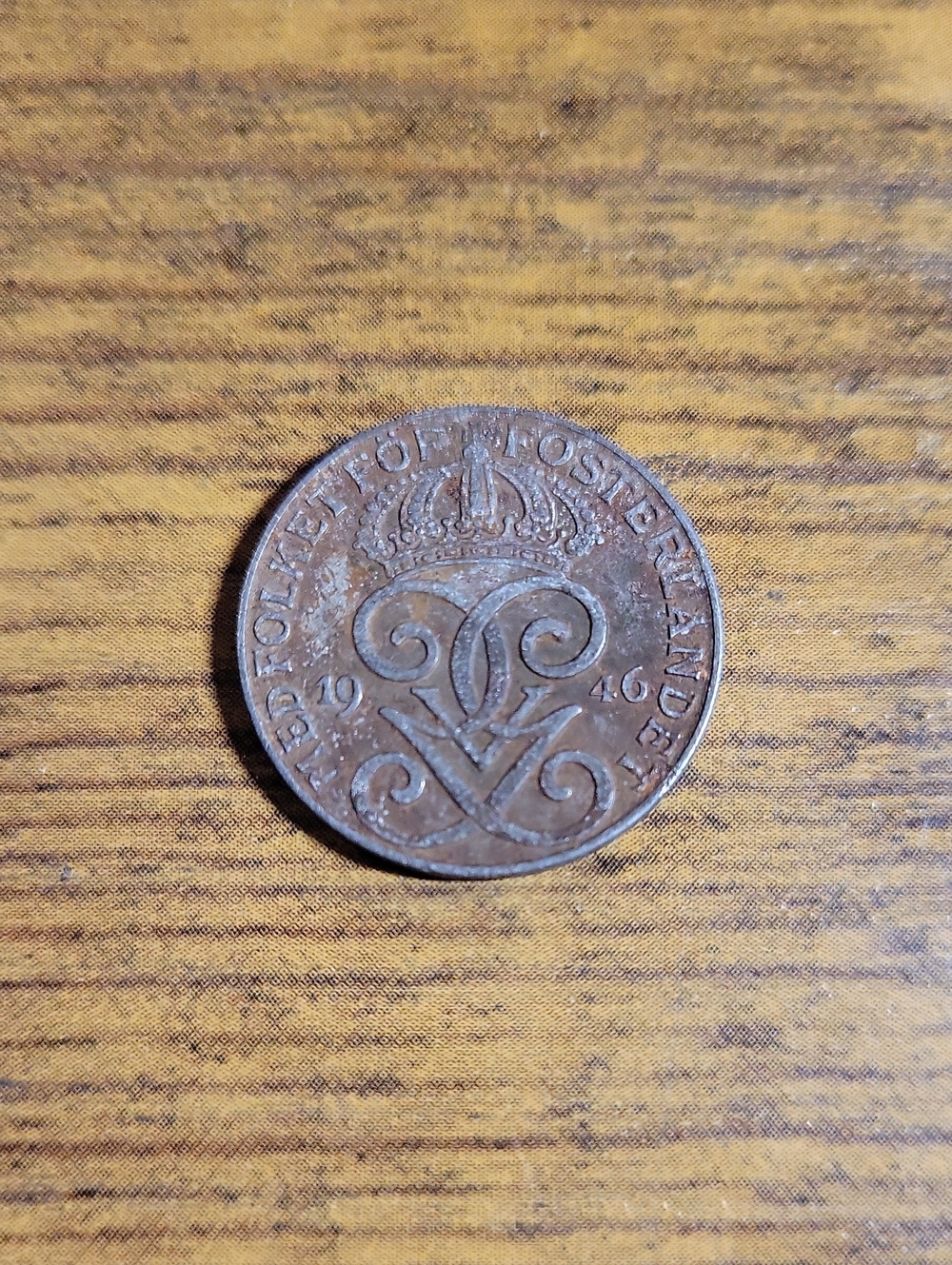 Vintage 1946 Swedish 2 Ore Copper-Tone Coin- Brown